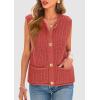 imagePRETTYGARDEN Womens Summer Sweaters Vest 2025 Sleeveless Button Down Cropped Pockets Chunky Knit Cardigan Trendy Tank TopsBrick Red
