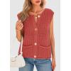 imagePRETTYGARDEN Womens Summer Sweaters Vest 2025 Sleeveless Button Down Cropped Pockets Chunky Knit Cardigan Trendy Tank TopsBrick Red