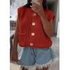 imagePRETTYGARDEN Womens Summer Sweaters Vest 2025 Sleeveless Button Down Cropped Pockets Chunky Knit Cardigan Trendy Tank TopsCaramel