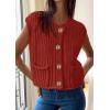 imagePRETTYGARDEN Womens Summer Sweaters Vest 2025 Sleeveless Button Down Cropped Pockets Chunky Knit Cardigan Trendy Tank TopsCaramel