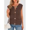 imagePRETTYGARDEN Womens Summer Sweaters Vest 2025 Sleeveless Button Down Cropped Pockets Chunky Knit Cardigan Trendy Tank TopsCoffee