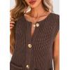 imagePRETTYGARDEN Womens Summer Sweaters Vest 2025 Sleeveless Button Down Cropped Pockets Chunky Knit Cardigan Trendy Tank TopsCoffee
