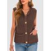 imagePRETTYGARDEN Womens Summer Sweaters Vest 2025 Sleeveless Button Down Cropped Pockets Chunky Knit Cardigan Trendy Tank TopsCoffee
