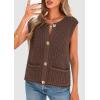 imagePRETTYGARDEN Womens Summer Sweaters Vest 2025 Sleeveless Button Down Cropped Pockets Chunky Knit Cardigan Trendy Tank TopsCoffee