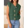 imagePRETTYGARDEN Womens Summer Sweaters Vest 2025 Sleeveless Button Down Cropped Pockets Chunky Knit Cardigan Trendy Tank TopsGreen