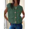 imagePRETTYGARDEN Womens Summer Sweaters Vest 2025 Sleeveless Button Down Cropped Pockets Chunky Knit Cardigan Trendy Tank TopsGreen