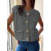 imagePRETTYGARDEN Womens Summer Sweaters Vest 2025 Sleeveless Button Down Cropped Pockets Chunky Knit Cardigan Trendy Tank TopsGrey