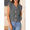 imagePRETTYGARDEN Womens Summer Sweaters Vest 2025 Sleeveless Button Down Cropped Pockets Chunky Knit Cardigan Trendy Tank TopsGrey