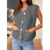 imagePRETTYGARDEN Womens Summer Sweaters Vest 2025 Sleeveless Button Down Cropped Pockets Chunky Knit Cardigan Trendy Tank TopsGrey
