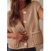 imagePRETTYGARDEN Womens Summer Sweaters Vest 2025 Sleeveless Button Down Cropped Pockets Chunky Knit Cardigan Trendy Tank TopsKhaki