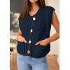 imagePRETTYGARDEN Womens Summer Sweaters Vest 2025 Sleeveless Button Down Cropped Pockets Chunky Knit Cardigan Trendy Tank TopsNavy