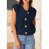 imagePRETTYGARDEN Womens Summer Sweaters Vest 2025 Sleeveless Button Down Cropped Pockets Chunky Knit Cardigan Trendy Tank TopsNavy