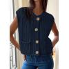 imagePRETTYGARDEN Womens Summer Sweaters Vest 2025 Sleeveless Button Down Cropped Pockets Chunky Knit Cardigan Trendy Tank TopsNavy