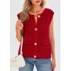 imagePRETTYGARDEN Womens Summer Sweaters Vest 2025 Sleeveless Button Down Cropped Pockets Chunky Knit Cardigan Trendy Tank TopsRed
