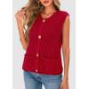 imagePRETTYGARDEN Womens Summer Sweaters Vest 2025 Sleeveless Button Down Cropped Pockets Chunky Knit Cardigan Trendy Tank TopsRed