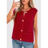 imagePRETTYGARDEN Womens Summer Sweaters Vest 2025 Sleeveless Button Down Cropped Pockets Chunky Knit Cardigan Trendy Tank TopsRed