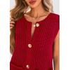 imagePRETTYGARDEN Womens Summer Sweaters Vest 2025 Sleeveless Button Down Cropped Pockets Chunky Knit Cardigan Trendy Tank TopsRed