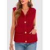 imagePRETTYGARDEN Womens Summer Sweaters Vest 2025 Sleeveless Button Down Cropped Pockets Chunky Knit Cardigan Trendy Tank TopsRed