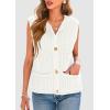 imagePRETTYGARDEN Womens Summer Sweaters Vest 2025 Sleeveless Button Down Cropped Pockets Chunky Knit Cardigan Trendy Tank TopsWhite