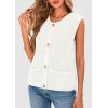 imagePRETTYGARDEN Womens Summer Sweaters Vest 2025 Sleeveless Button Down Cropped Pockets Chunky Knit Cardigan Trendy Tank TopsWhite