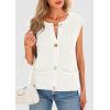 imagePRETTYGARDEN Womens Summer Sweaters Vest 2025 Sleeveless Button Down Cropped Pockets Chunky Knit Cardigan Trendy Tank TopsWhite