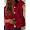 imagePRETTYGARDEN Womens Summer Sweaters Vest 2025 Sleeveless Button Down Cropped Pockets Chunky Knit Cardigan Trendy Tank TopsWine Red