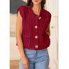 imagePRETTYGARDEN Womens Summer Sweaters Vest 2025 Sleeveless Button Down Cropped Pockets Chunky Knit Cardigan Trendy Tank TopsWine Red