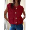 imagePRETTYGARDEN Womens Summer Sweaters Vest 2025 Sleeveless Button Down Cropped Pockets Chunky Knit Cardigan Trendy Tank TopsWine Red