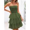 imagePRETTYGARDEN Womens Tulle Dress Strapless Tube Top Short Dress Summer Ruffle Tiered Party Wedding Guest DressesArmy Green