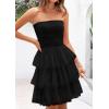 imagePRETTYGARDEN Womens Tulle Dress Strapless Tube Top Short Dress Summer Ruffle Tiered Party Wedding Guest DressesBlack