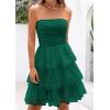 imagePRETTYGARDEN Womens Tulle Dress Strapless Tube Top Short Dress Summer Ruffle Tiered Party Wedding Guest DressesDark Green