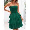 imagePRETTYGARDEN Womens Tulle Dress Strapless Tube Top Short Dress Summer Ruffle Tiered Party Wedding Guest DressesDark Green
