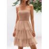 imagePRETTYGARDEN Womens Tulle Dress Strapless Tube Top Short Dress Summer Ruffle Tiered Party Wedding Guest DressesKhaki