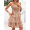 imagePRETTYGARDEN Womens Tulle Dress Strapless Tube Top Short Dress Summer Ruffle Tiered Party Wedding Guest DressesKhaki