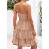 imagePRETTYGARDEN Womens Tulle Dress Strapless Tube Top Short Dress Summer Ruffle Tiered Party Wedding Guest DressesKhaki