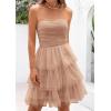 imagePRETTYGARDEN Womens Tulle Dress Strapless Tube Top Short Dress Summer Ruffle Tiered Party Wedding Guest DressesKhaki