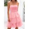 imagePRETTYGARDEN Womens Tulle Dress Strapless Tube Top Short Dress Summer Ruffle Tiered Party Wedding Guest DressesPink