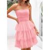 imagePRETTYGARDEN Womens Tulle Dress Strapless Tube Top Short Dress Summer Ruffle Tiered Party Wedding Guest DressesPink