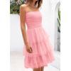 imagePRETTYGARDEN Womens Tulle Dress Strapless Tube Top Short Dress Summer Ruffle Tiered Party Wedding Guest DressesPink