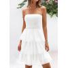 imagePRETTYGARDEN Womens Tulle Dress Strapless Tube Top Short Dress Summer Ruffle Tiered Party Wedding Guest DressesWhite