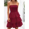imagePRETTYGARDEN Womens Tulle Dress Strapless Tube Top Short Dress Summer Ruffle Tiered Party Wedding Guest DressesWine Red