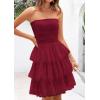 imagePRETTYGARDEN Womens Tulle Dress Strapless Tube Top Short Dress Summer Ruffle Tiered Party Wedding Guest DressesWine Red