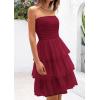 imagePRETTYGARDEN Womens Tulle Dress Strapless Tube Top Short Dress Summer Ruffle Tiered Party Wedding Guest DressesWine Red
