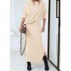 imagePRETTYGARDEN Womens Two Piece Matching Sweater Sets Knit Long Sleeve Pullover Tops Bodycon Long Maxi Skirts Fall OutfitsBeige