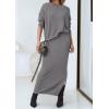 imagePRETTYGARDEN Womens Two Piece Matching Sweater Sets Knit Long Sleeve Pullover Tops Bodycon Long Maxi Skirts Fall OutfitsGrey