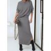 imagePRETTYGARDEN Womens Two Piece Matching Sweater Sets Knit Long Sleeve Pullover Tops Bodycon Long Maxi Skirts Fall OutfitsGrey