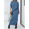 imagePRETTYGARDEN Womens Two Piece Matching Sweater Sets Knit Long Sleeve Pullover Tops Bodycon Long Maxi Skirts Fall OutfitsGrey Blue