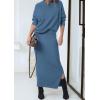 imagePRETTYGARDEN Womens Two Piece Matching Sweater Sets Knit Long Sleeve Pullover Tops Bodycon Long Maxi Skirts Fall OutfitsGrey Blue