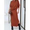 imagePRETTYGARDEN Womens Two Piece Matching Sweater Sets Knit Long Sleeve Pullover Tops Bodycon Long Maxi Skirts Fall OutfitsRust Red