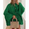 imagePRETTYGARDEN Womens Winter Button Down Cardigan Sweaters Mock Neck Lantern Long Sleeve Chunky Knit Jacket Trendy OuterwearGreen